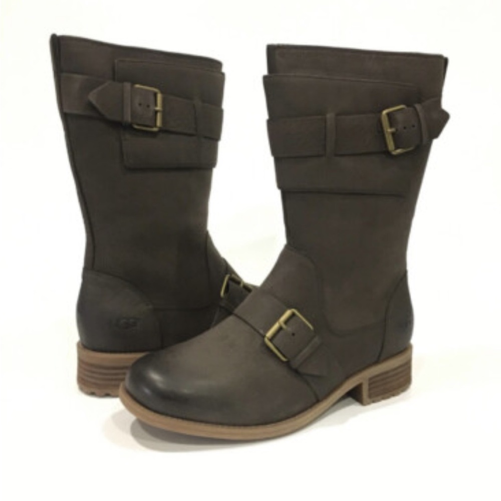 UGG Brown Chancey water resistant fur-lined Moto boot